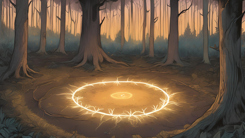 Protective Boundaries Spell - A protective circle traced in chalk around a candle and herbs, glowing with magical energy in a calm, sacred space