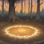 Protective Boundaries Spell - A protective circle traced in chalk around a candle and herbs, glowing with magical energy in a calm, sacred space