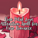 pink candle, rose petals, and rose quartz crystal on soft fabric in natural light—ideal for a spell for new romance