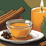A small dish of honey sprinkled with cinnamon, beside a lit green candle, symbolising a cinnamon spell for money