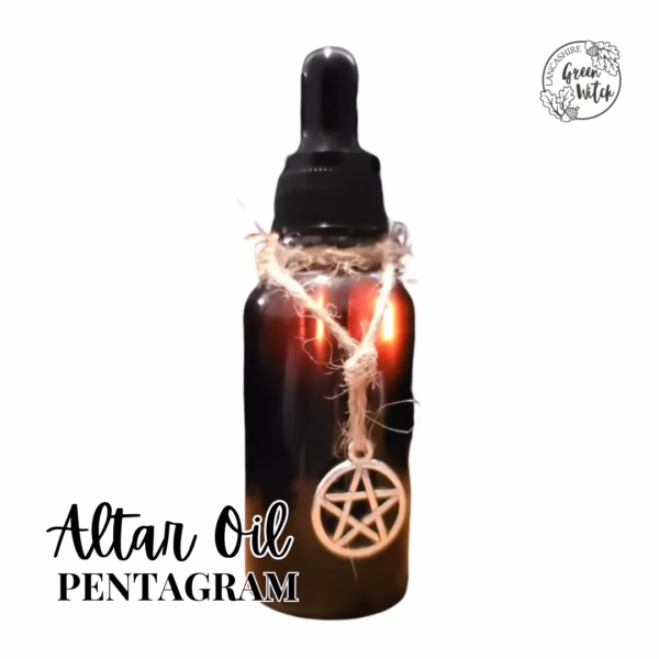 Pentagram Oil in 30ml amber bottle with charm, herbs, and resins for ritual balance and elemental connection