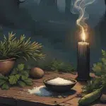 Is Rosemary Good for Removing Witchcraft? Burning rosemary bundle and black candle on an altar for banishing witchcraft