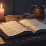 A soft, moody desk with open notebook, tea light candle, and hand-drawn sigils – "Doing Witchcraft Wrong"