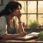 A thoughtful witch journaling at a window with a candle and herbs nearby – "Is Witchcraft Real?"