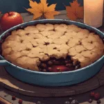 Apple and blackberry crumble for Mabon on a witchy harvest altar