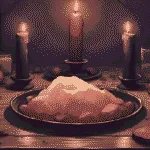 Ritual altar with black and red candles, rose quartz, and salt water for how to remove a love spell.