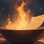 New Beginnings Spell: A fireproof bowl with burning paper, glowing candlelight, and a handwritten intention releasing into smoke