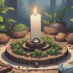 Safe Travel Spell for Journey Protection: Safe Travel Spell setup with candle, charm, and protective herbs on an altar