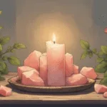 Love Without Pressure, soft candlelight with rose quartz and greenery, calm neutral tones, reflective mood, grounded relationship witchcraft aesthetic