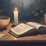 Clarity Spell for Ending a Situation, white candle, bowl of water, folded paper, soft natural light, calm witchcraft altar, peaceful mood