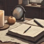 Truth-to-Self Spell, candle and small mirror, journal and pen, soft neutral tones, calm witchcraft altar, reflective atmosphere