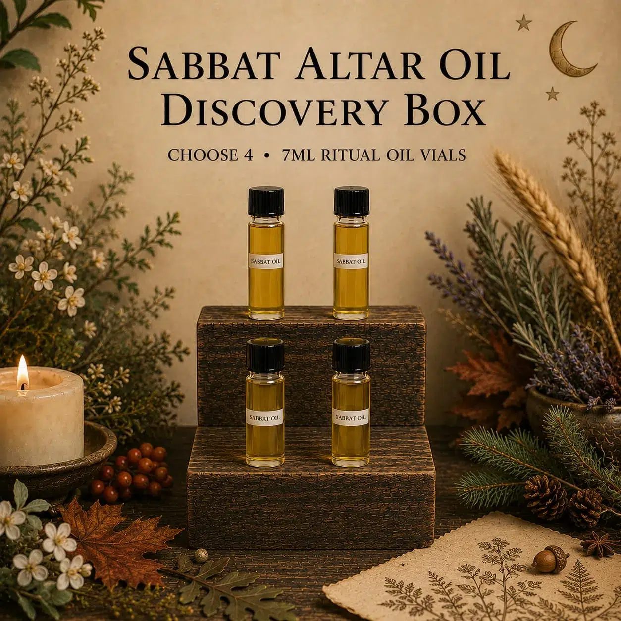 Sabbat Altar Oil Discovery Box – Choose Any 4 x 7ml Ritual Oil Vials